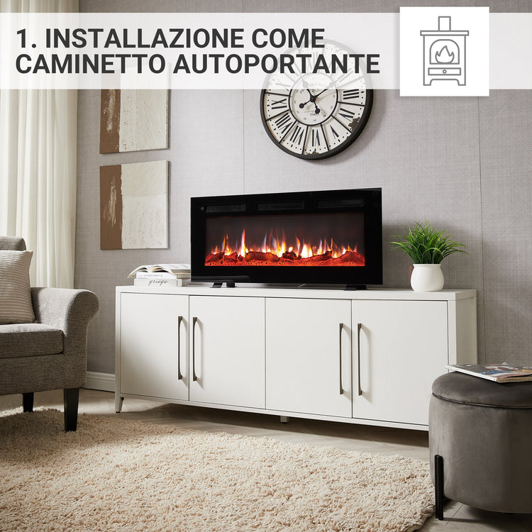 Camino elettrico Leif 40"| Caminetto elettrico 3 in 1 autoportante, a parete o a incasso