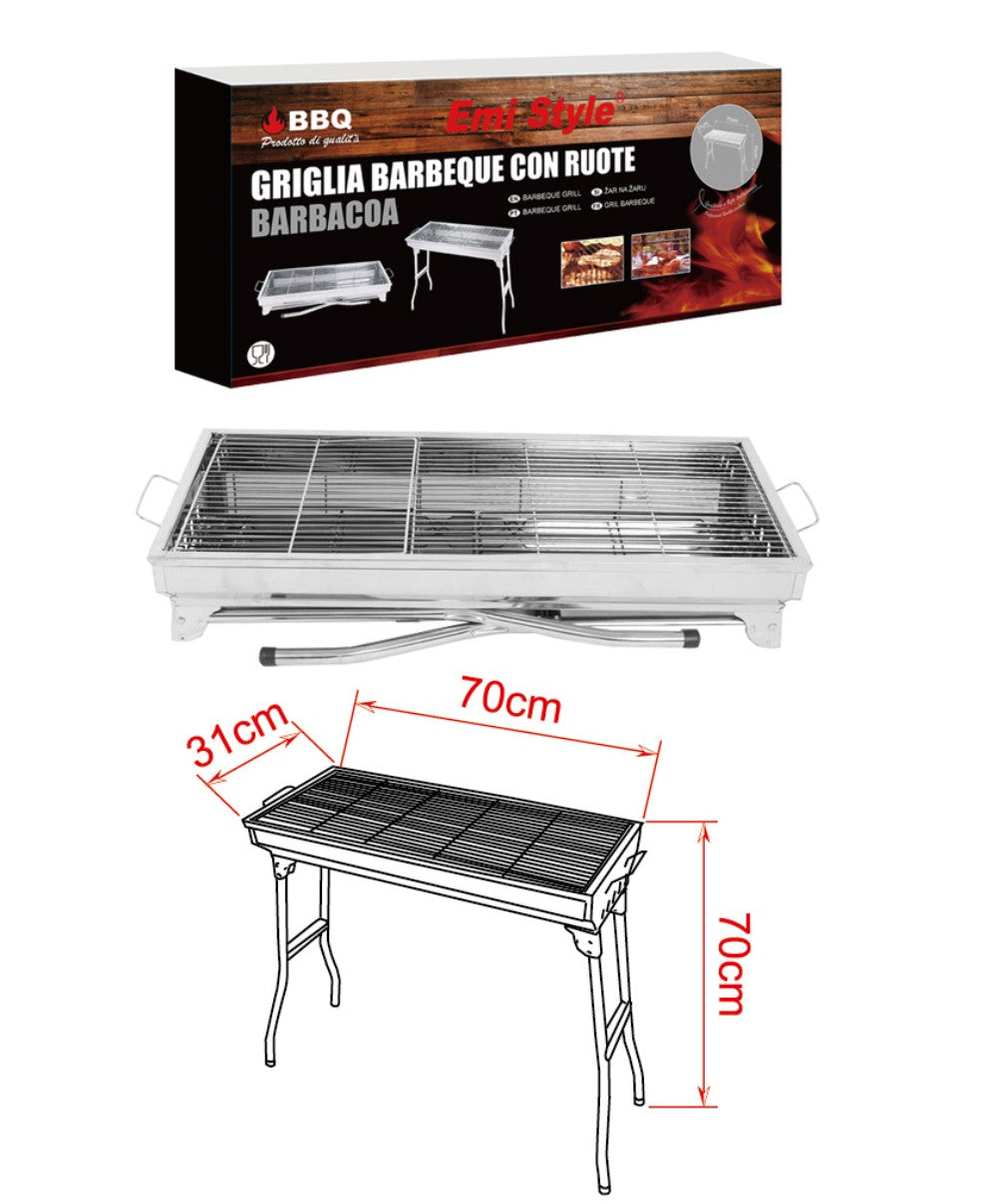 Griglia Barbecue Grande BBQ Carbon 70X31X70cm Acciaio Inox