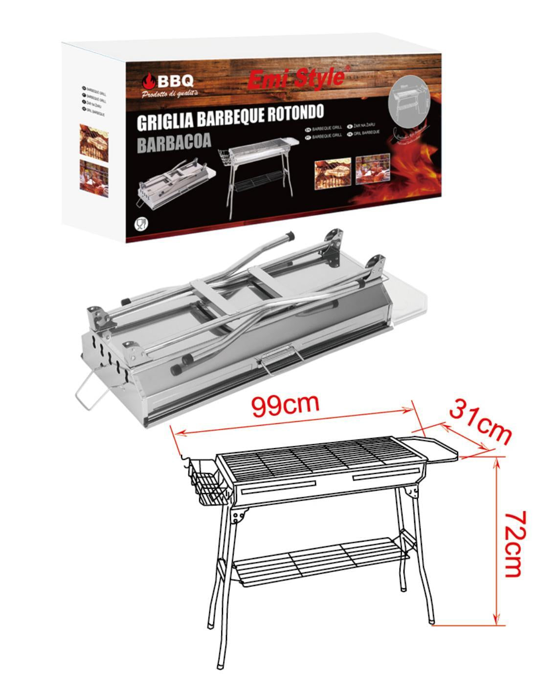 Griglia Barbecue Grande Con Piani e Supporto BBQ Carbon 99X31X72cm Acciaio Inox