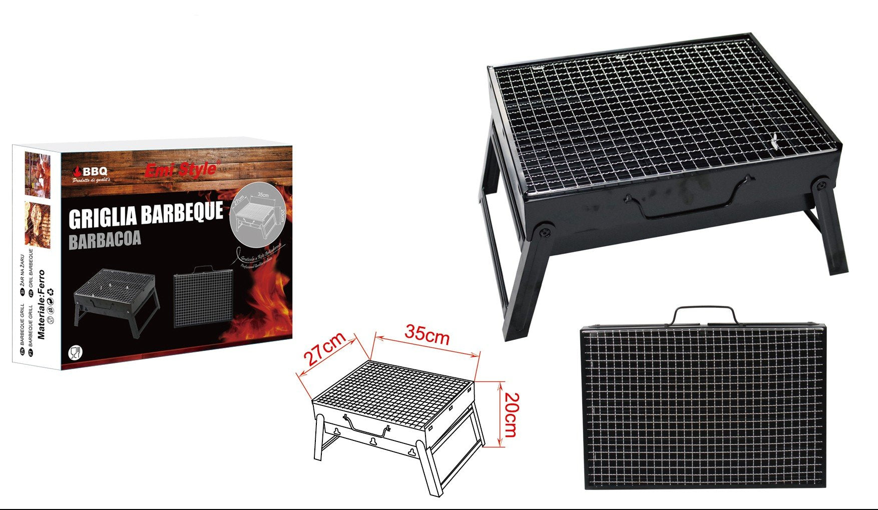 Griglia Barbecue da Tavola a Carbonella BBQ Carbon 35X27X20cm Ferro Nero