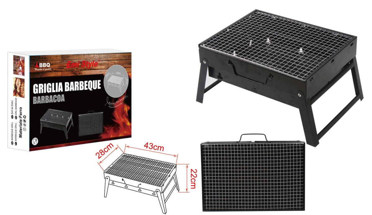 Griglia Barbecue da Tavola a Carbonella BBQ Carbon 43X28X22cm Ferro Nero