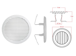 Griglia di Ventilazione Rotonda Con Molla D185mm Foro Regolabile 120-160mm Made In Italy