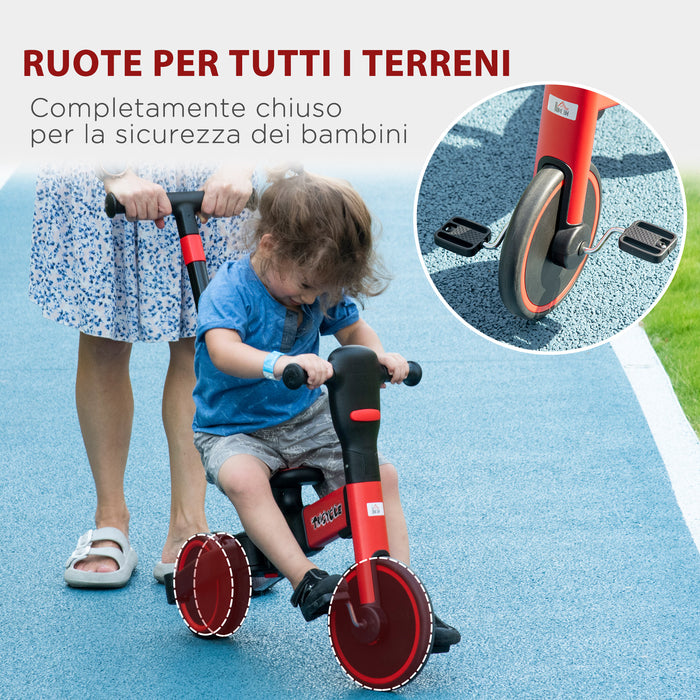 Triciclo per Bambini 18-60 Mesi 101x45x86,5 cm con Manubrio Regolabile e Ruote Chiuse Rosso