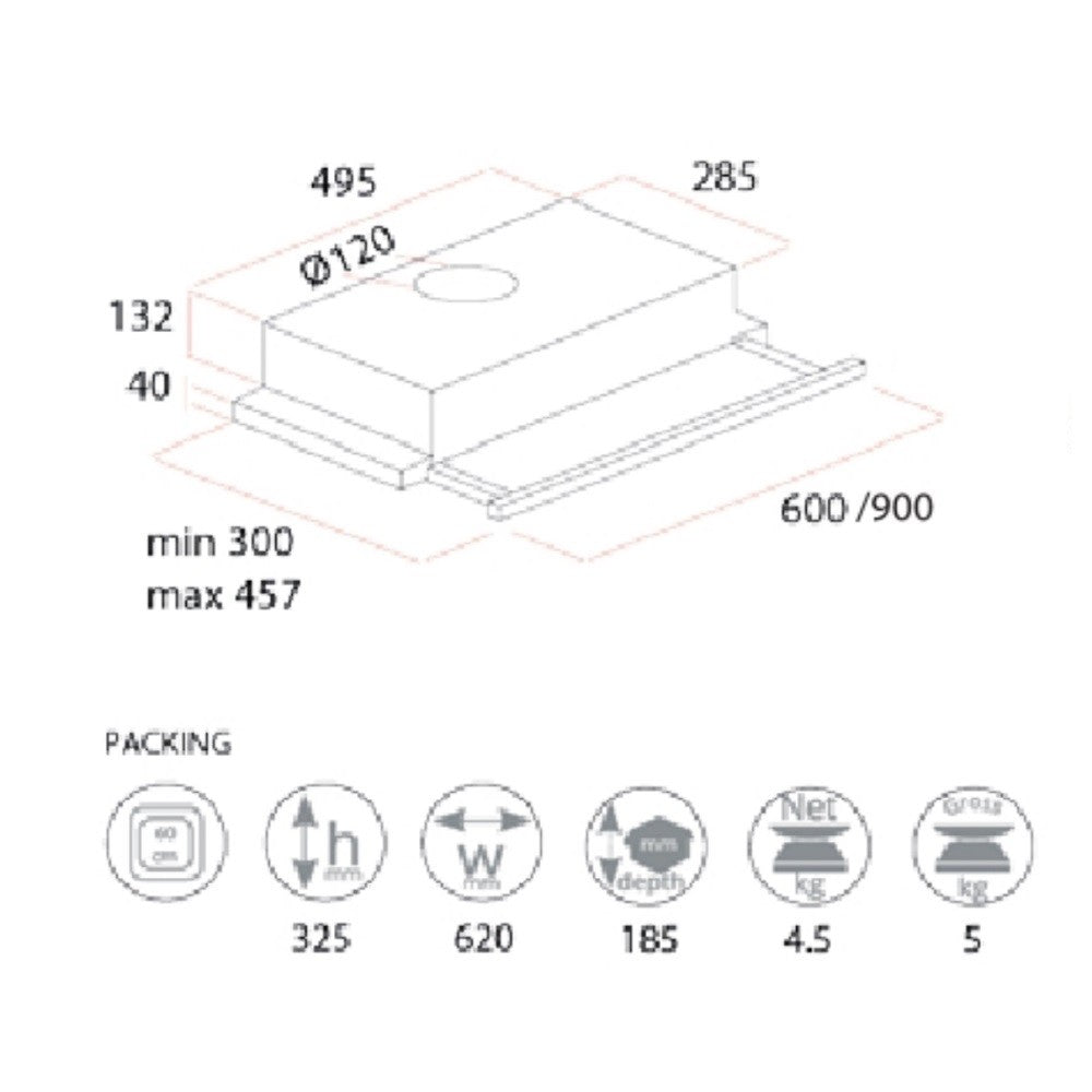 Gruppo cappa F3 INOX 90 centimetri potenza aspirante 300 m3/h Samet