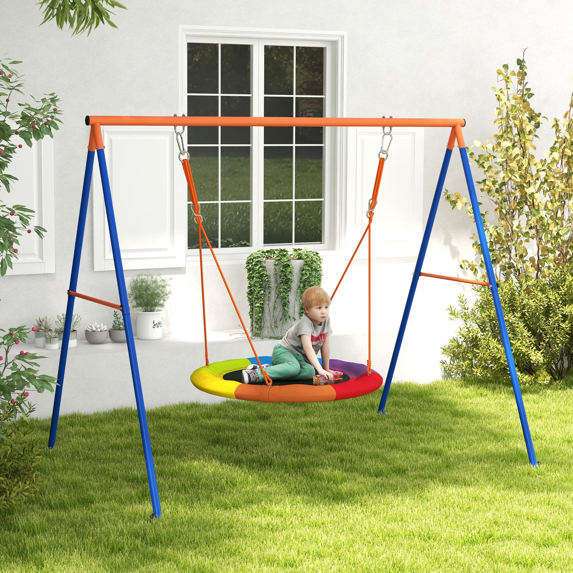 Altalena da Giardino a Nido per 1-2 Bambini  Rinforzato 196x172x180 cm in Metallo Multicolore