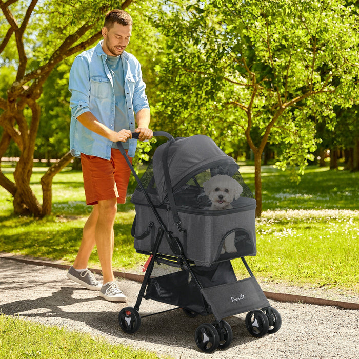 Passeggino per Cani 3 in 1 Borsa Trasportino con Guinzaglio e Cuscino 76x51x100 cm in Acciaio e Tessuto Oxford Grigio