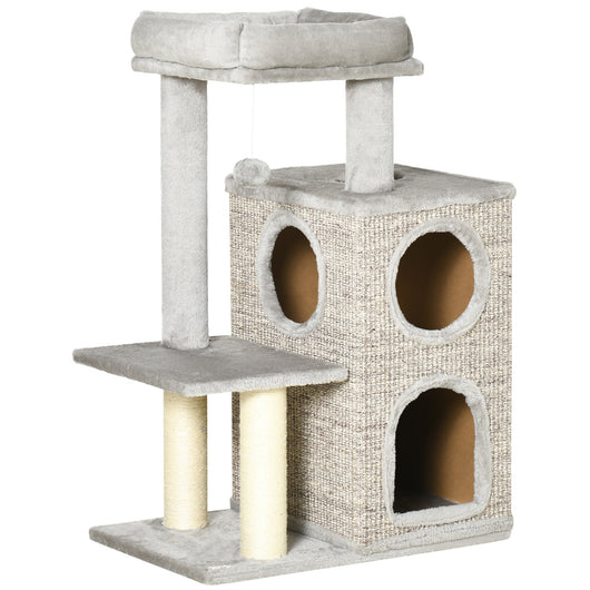 Albero Tiragraffi con Lettino e Pallina 60x40x91 cm in Peluche e Sisal Grigio Chiaro