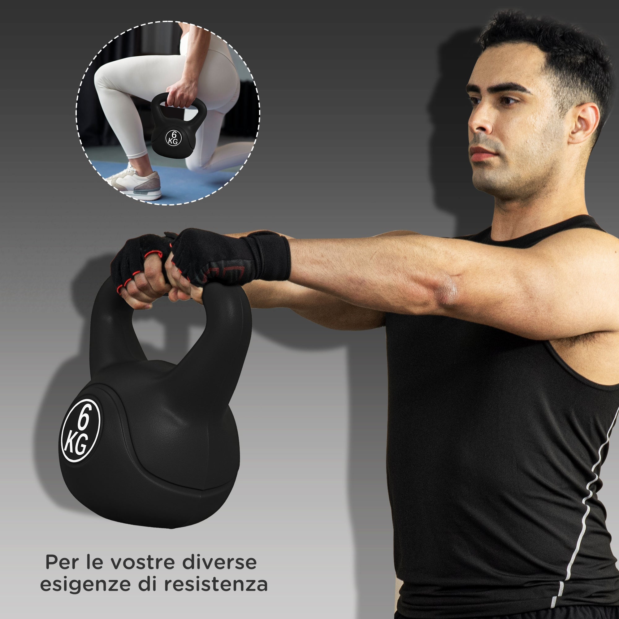 Kettlebell per Allenamento 6 kg in Plastica e Sabbia Nero