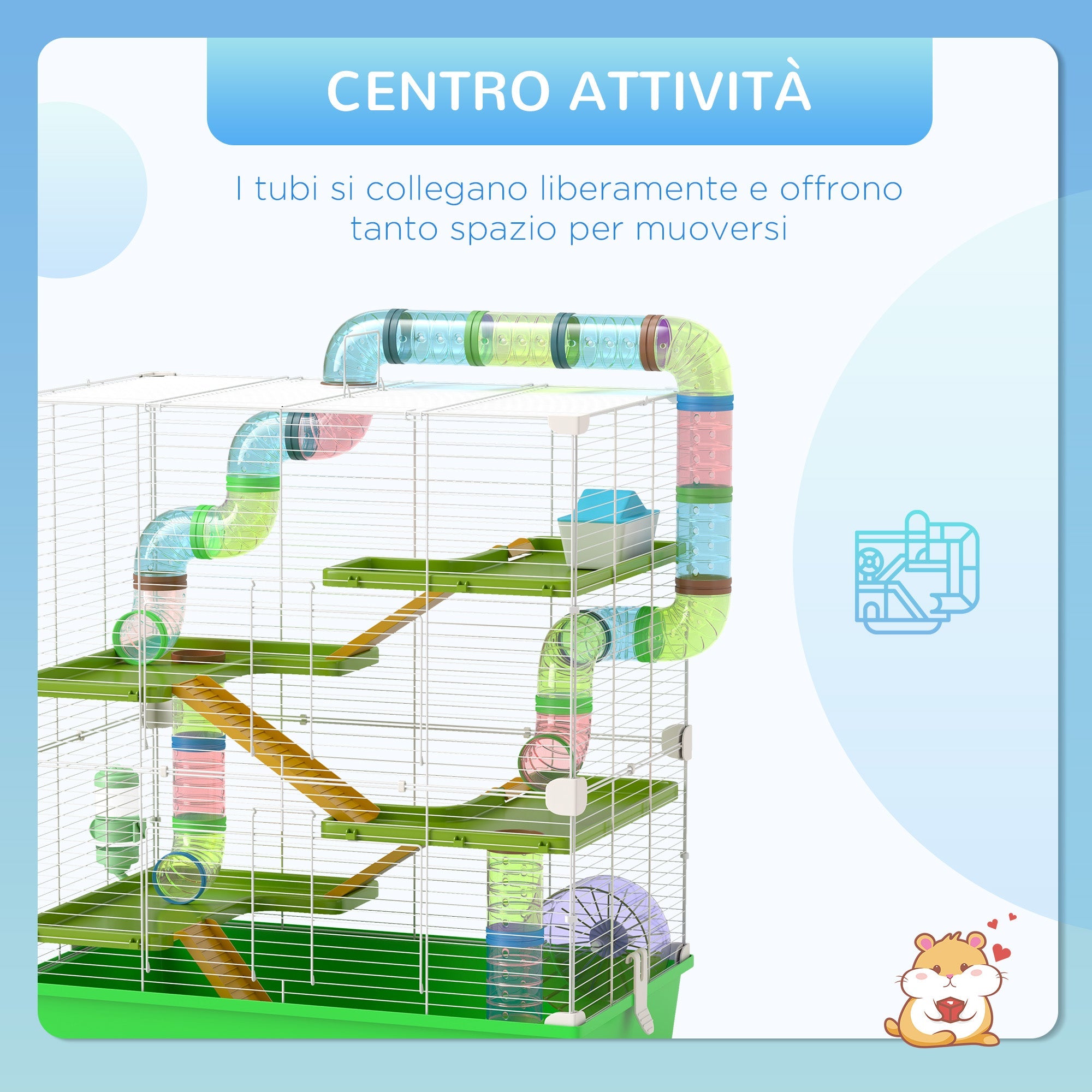 Gabbia per Criceti e Roditori 59x36x69 cm con Accessori Verde e Bianca