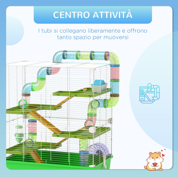 Gabbia per Criceti e Roditori 59x36x69 cm con Accessori Verde e Bianca