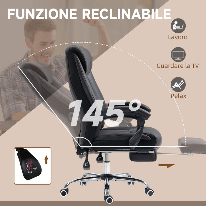 Sedia da Ufficio Presidenziale con Poggiapiedi 66x70x111-119 cm Rivestimento in Microfibra Nero