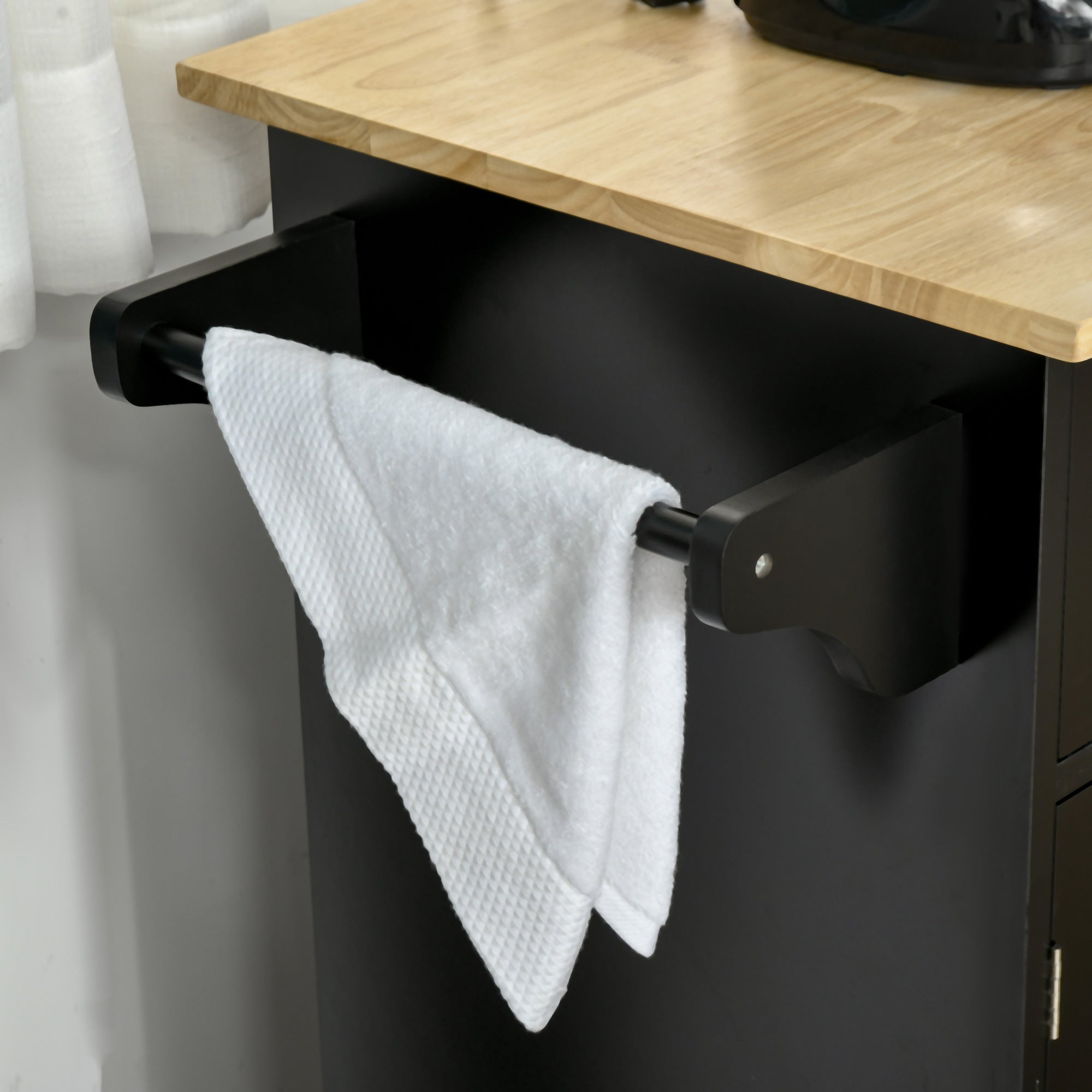 Carrello da Cucina 121x46x91 cm 2 Cassetti 3 Ante con Ruote Nero