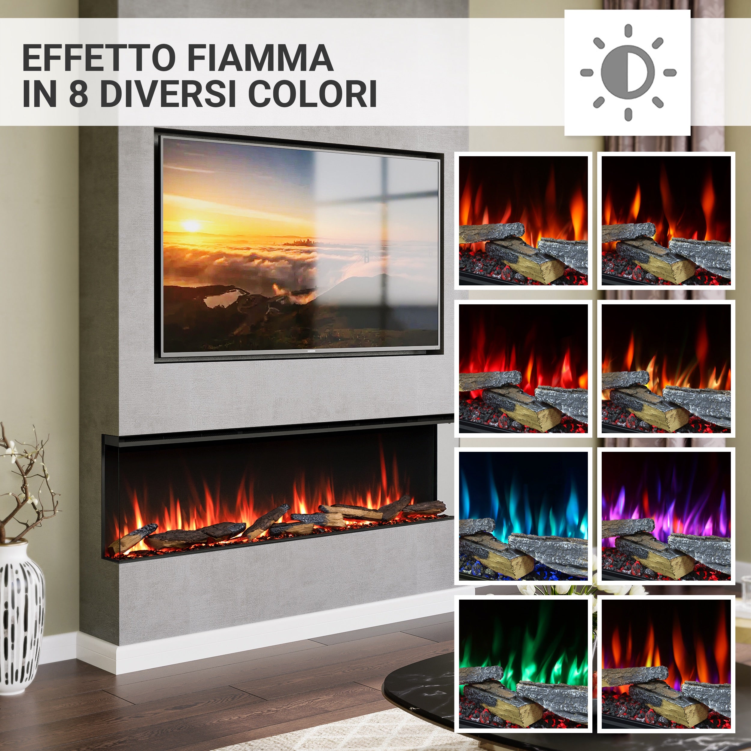 Camino elettrico a inserto Athena 60"| Riscaldamento 1500W, LED, app, crepitio | Telecomando, timer, termostato