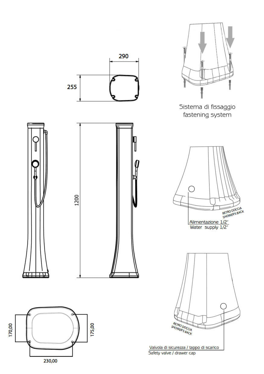 Mini Doccia da Giardino Lavapiedi Miscelatore e Doccetta Mobile Arkema Happy Go Dove grey