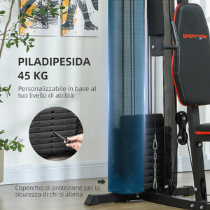 Stazione Fitness Multifunzione con 45 kg di Pesi 160x108x200 cm Nero