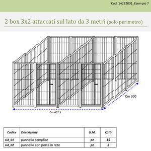 2 box in linea modulari da 3x2 metri solo perimetro in rete con zincatura a caldo