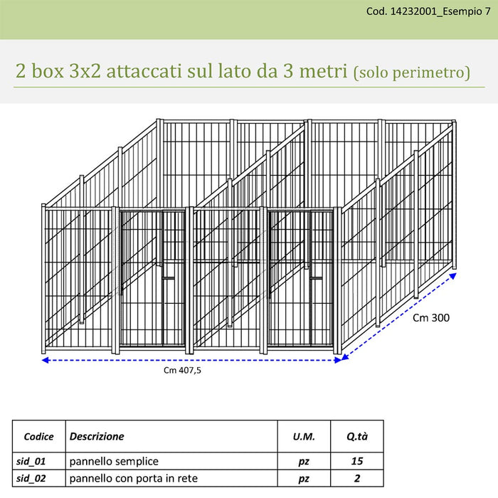 2 box in linea modulari da 3x2 metri solo perimetro in rete con zincatura a caldo