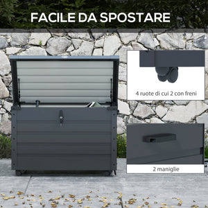 Baule da Giardino 295L con Serratura 120x62x66 cm in Acciaio Zincato Grigio Scuro