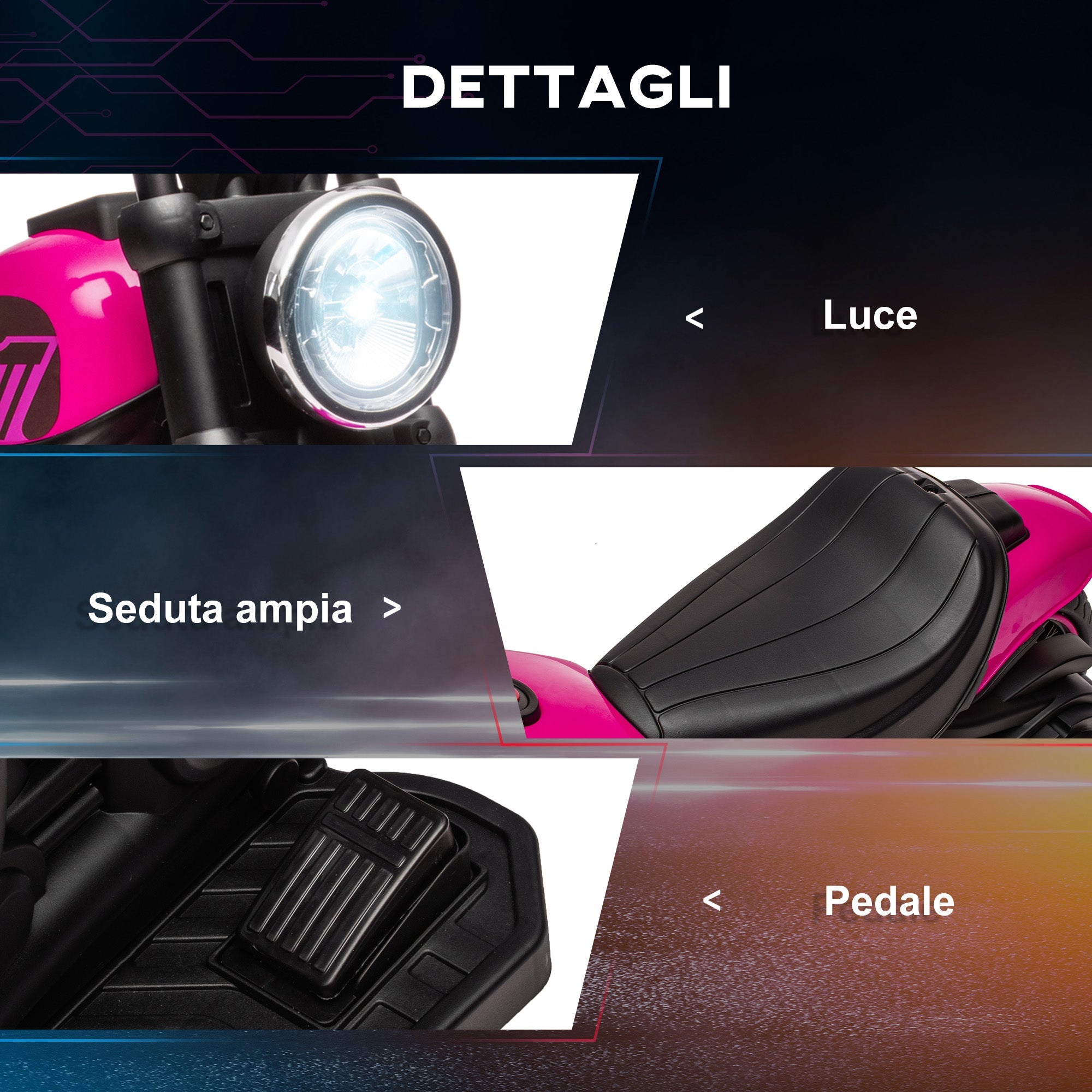 Moto Elettrica per Bambini 6V con Rotelle Rosa e Nero