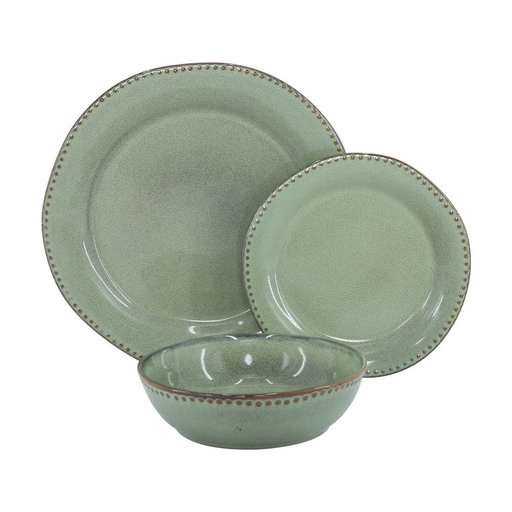 Set di 18 piatti in ceramica Rita rifiniti a mano verde