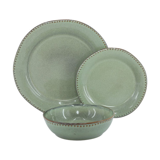 Set di 18 piatti in ceramica Rita rifiniti a mano verde