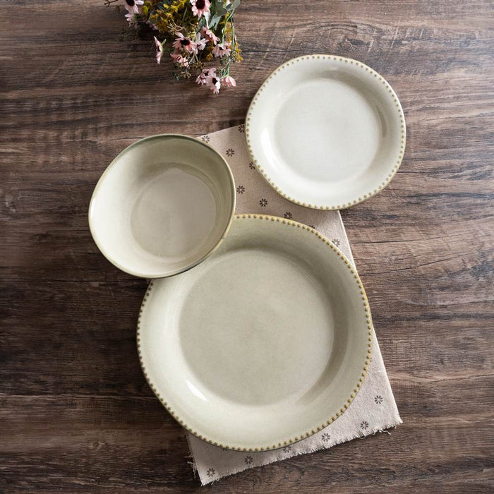 Set di 18 piatti in ceramica Rita rifiniti a mano khaki