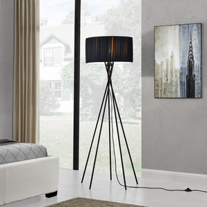 Lampada da Terra 'Black Mikado' Alta 155 cm Piantana a 5 Piedi con Paralume Cilindrico in Tessuto Decorativo Nero -