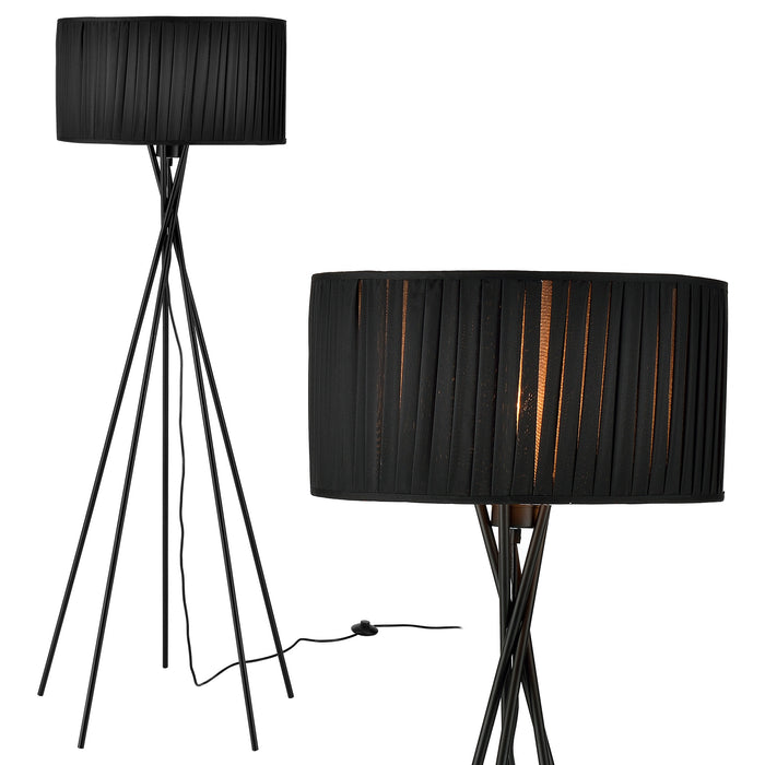 Lampada da Terra 'Black Mikado' Alta 155 cm Piantana a 5 Piedi con Paralume Cilindrico in Tessuto Decorativo Nero -