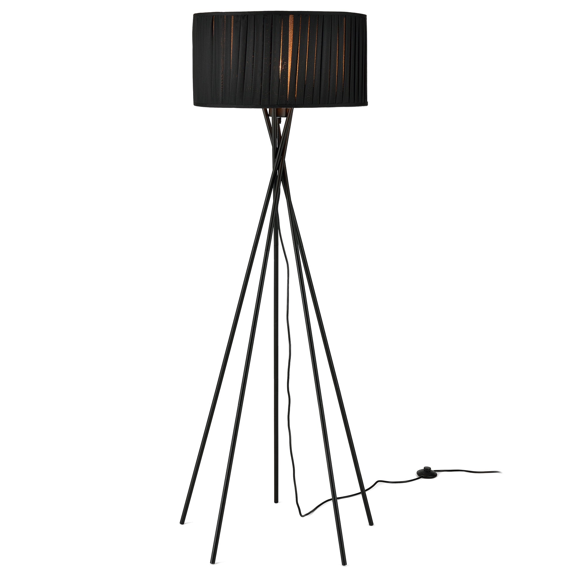 Lampada da Terra 'Black Mikado' Alta 155 cm Piantana a 5 Piedi con Paralume Cilindrico in Tessuto Decorativo Nero -