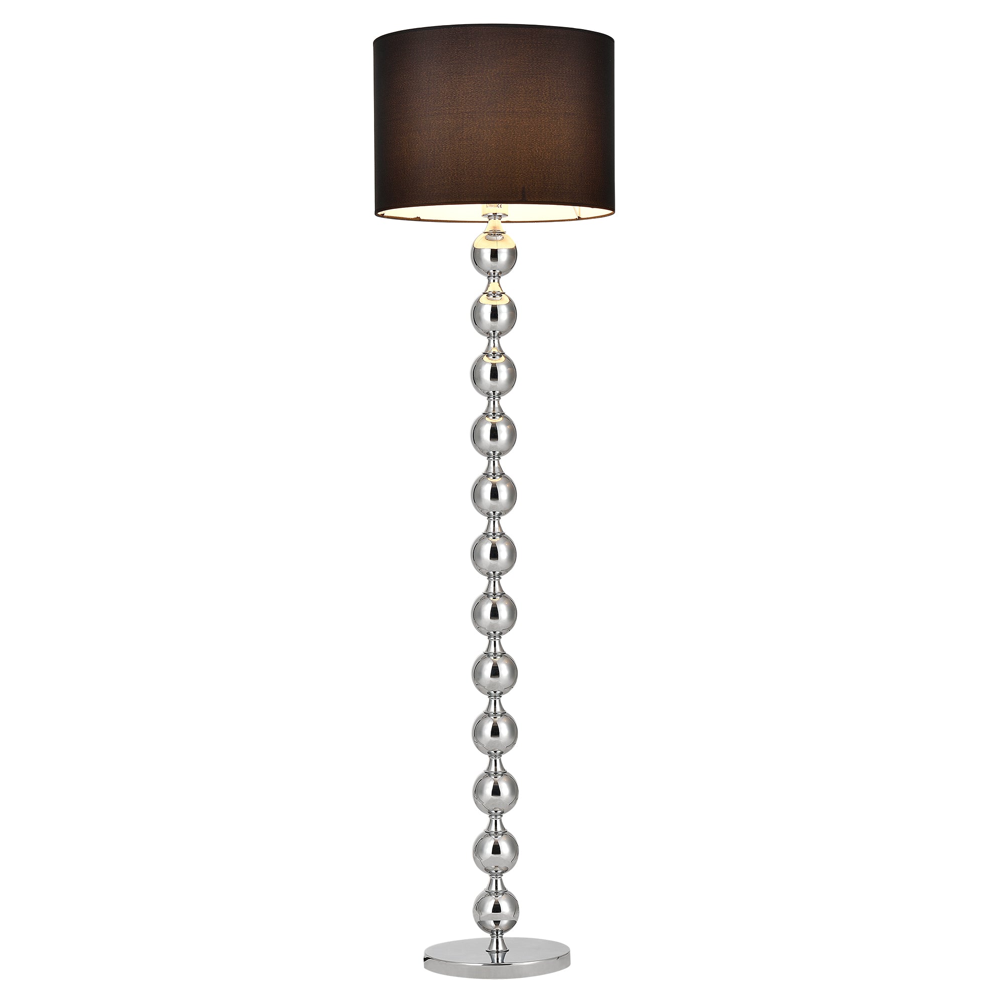 Lampada da Terra Alta 155 cm Lampada a Stelo con Sfere Decorative Piantana con Paralume Cilindrico in Tessuto Nero -