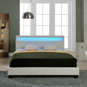 Letto imbottito corium con illuminazione LED (Paris) e materasso (180x200cm)(bianco)(schiuma a freddo) - In similpelle /