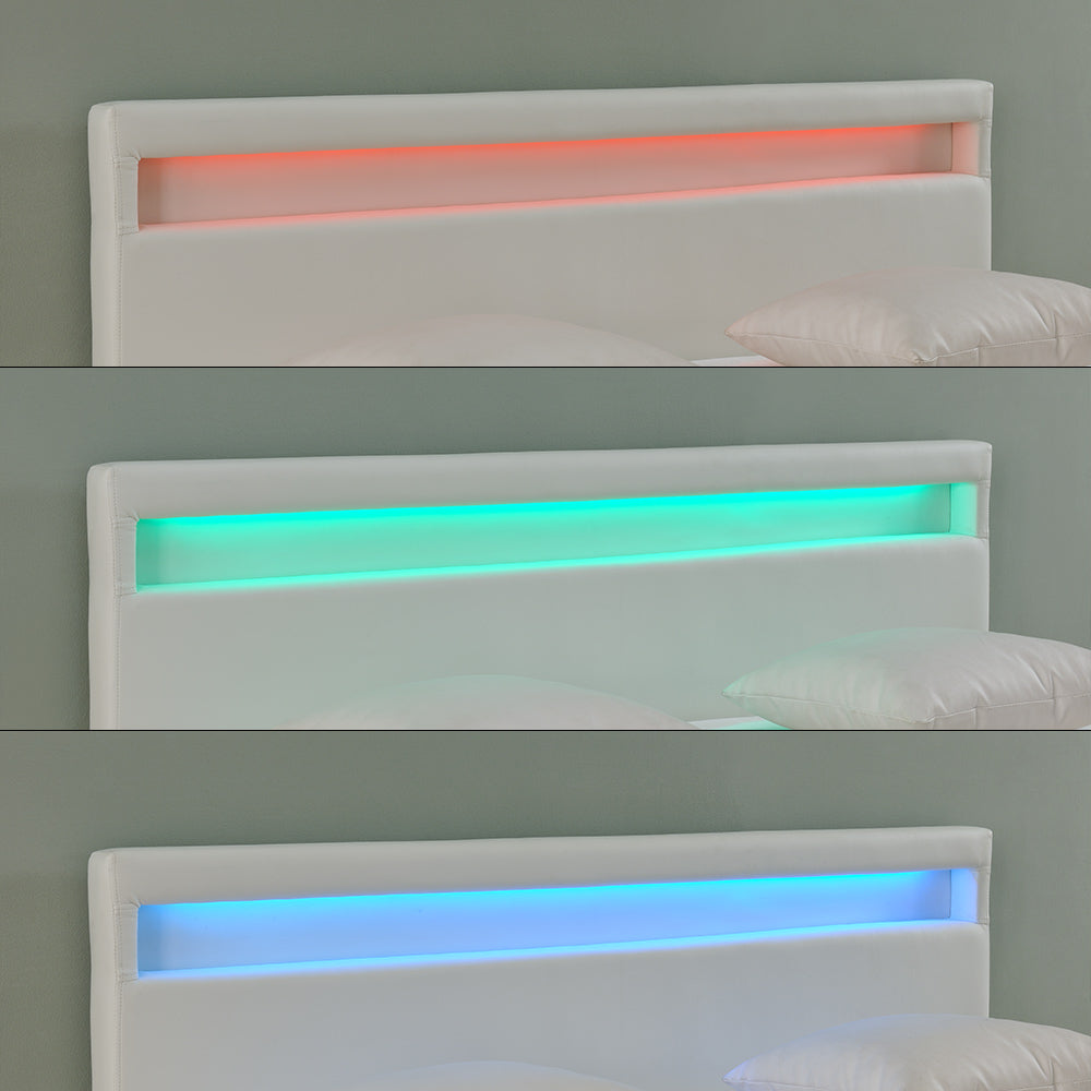 Letto imbottito corium con illuminazione LED (Paris) e materasso (180x200cm)(bianco)(schiuma a freddo) - In similpelle /