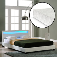 Letto imbottito corium con illuminazione LED (Paris) e materasso (180x200cm)(bianco)(schiuma a freddo) - In similpelle /