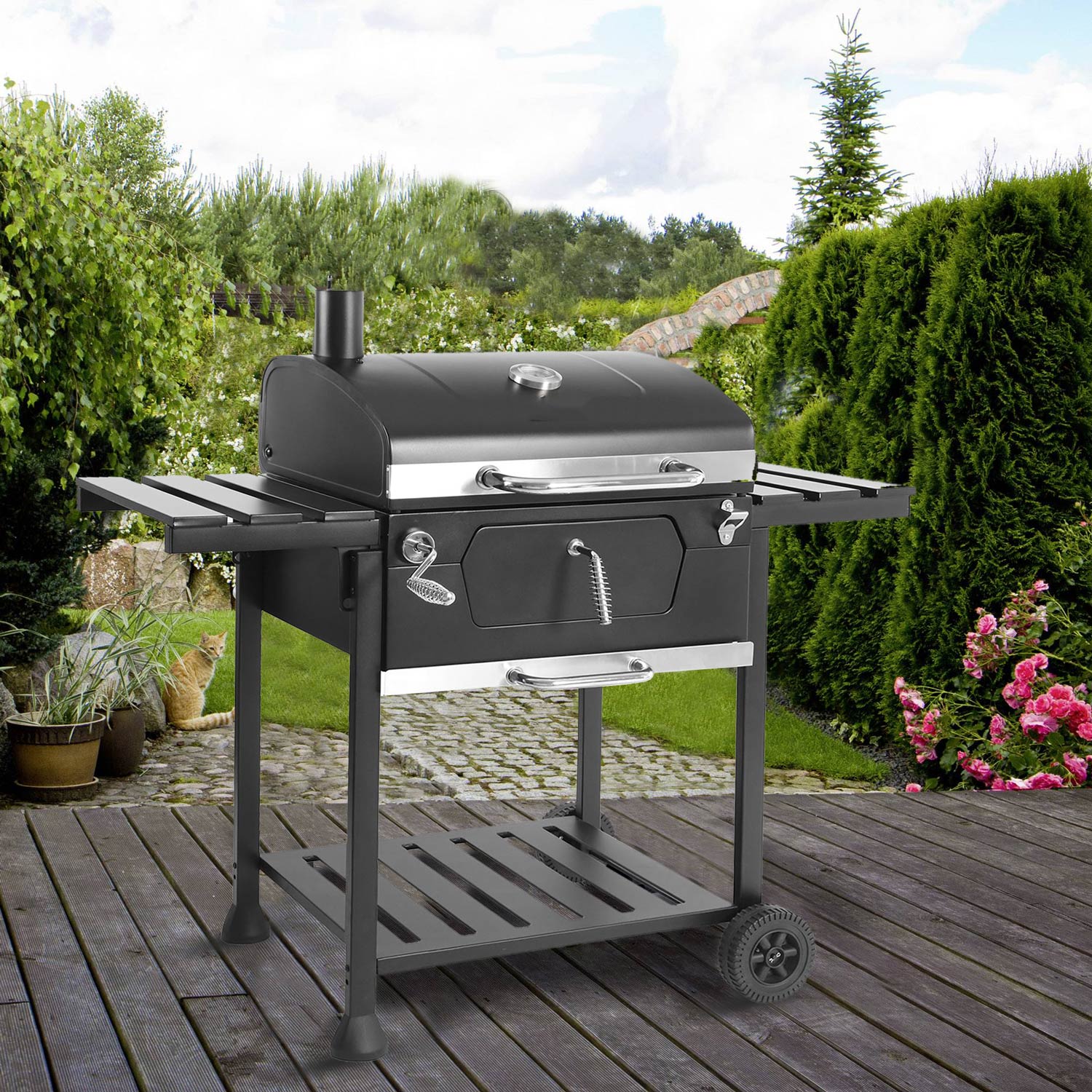 Barbecue a Carbone Carbonella 115x107x66 cm con Ripiani Laterali Friend Nero