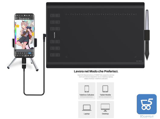 HUION H1060P Tavoletta Grafica con Area di lavoro da 10 x 6,25 pollici (dispositivi Android supportati) con Supporto per Stilo senza Batteria Insegnamento Lavoro Online Conferenze Web