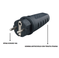 Spina elettrica schuko gomma nera 16 ampere ecova