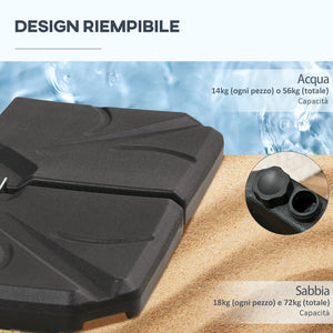 Base per Ombrellone da Giardino 103x103x8,3 cm 72 Kg Riempibile con Acqua o Sabbia in HDPE Nero