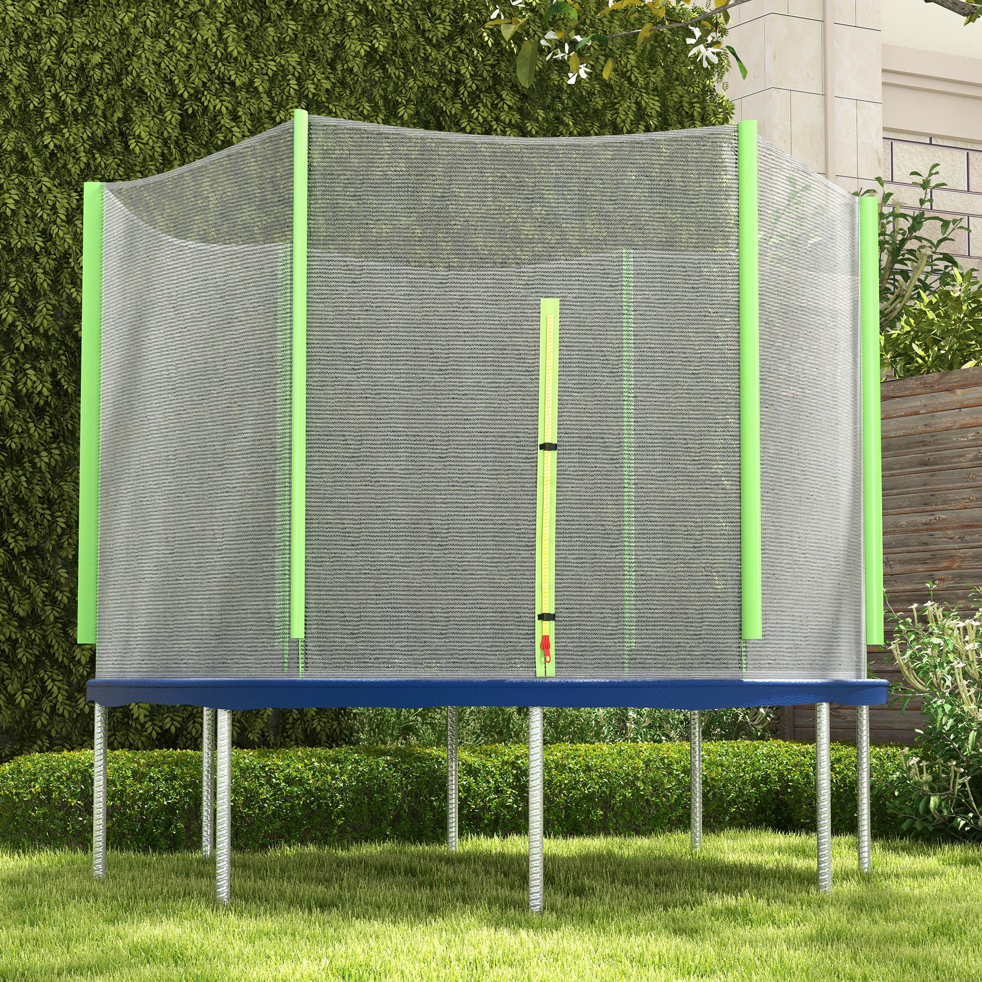 Rete di Protezione per Trampolini a 6 Pali con Ingresso con Cerniera Ø305x180 cm in PE Nero e Verde