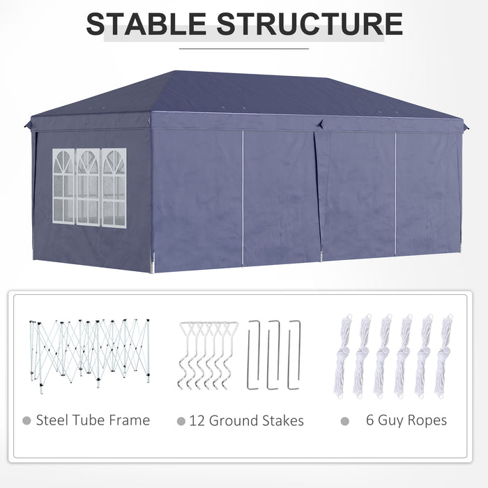 Gazebo Pieghevole da Giardino 5,85x2,95m in Acciaio e Tessuto Oxford Blu