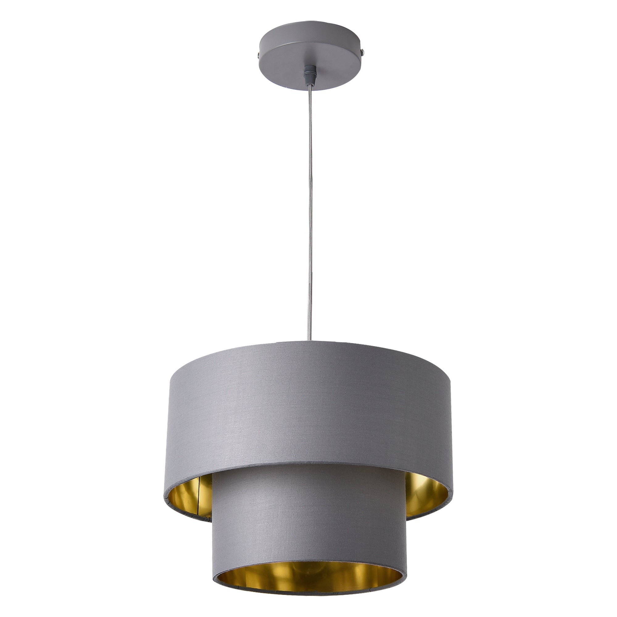 Lampada a Sospensione in Stile Moderno E27 60W Lampadario con Paralume ⌀ 30 cm in Tessuto - Grigio