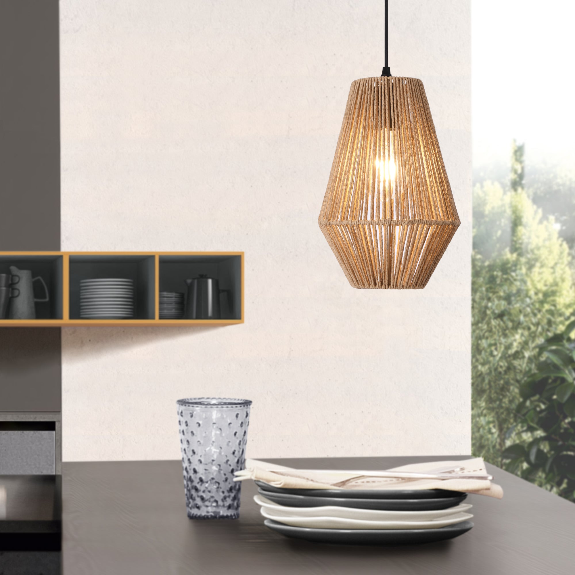 Lampada a Sospensione Newtownabbey con Paralume a Forma di Nassa - Beige - lux.pro