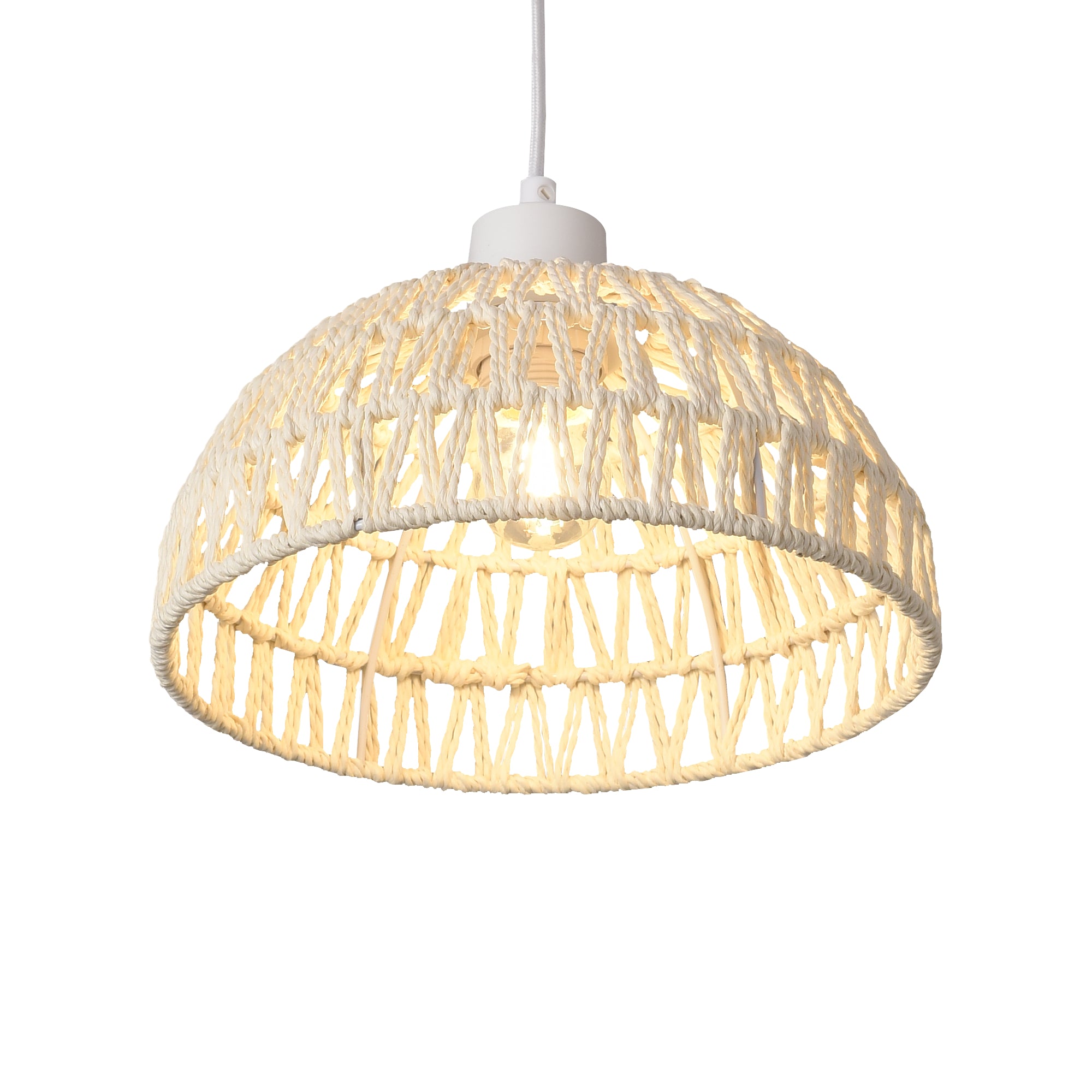 Lampada a Sospensione Alton con Paralume in Rattan Intrecciato - Bianco, Naturale lux.pro