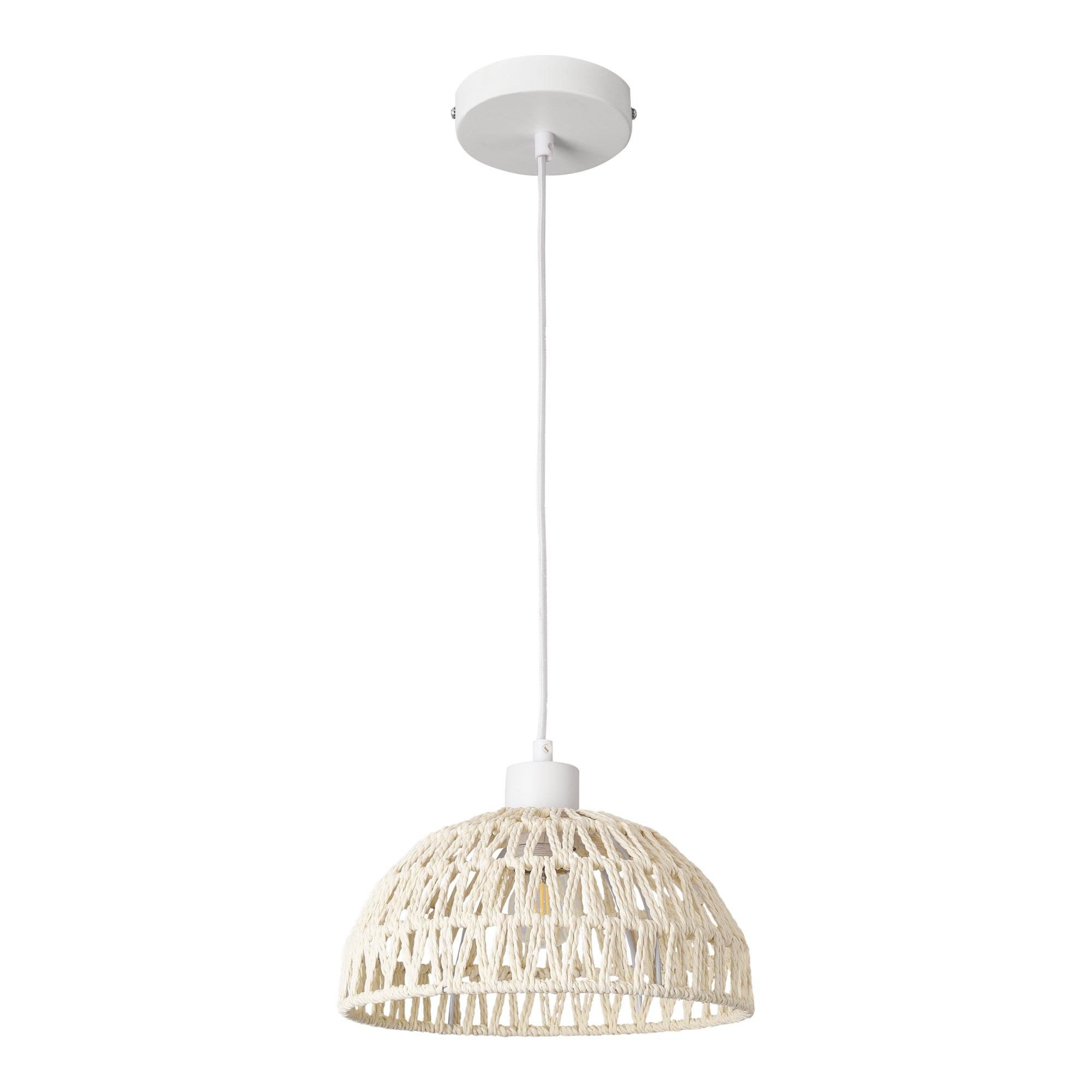 Lampada a Sospensione Alton con Paralume in Rattan Intrecciato - Bianco, Naturale lux.pro