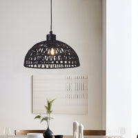 Lampada a Sospensione Alton con Paralume in Rattan Intrecciato - Nero lux.pro