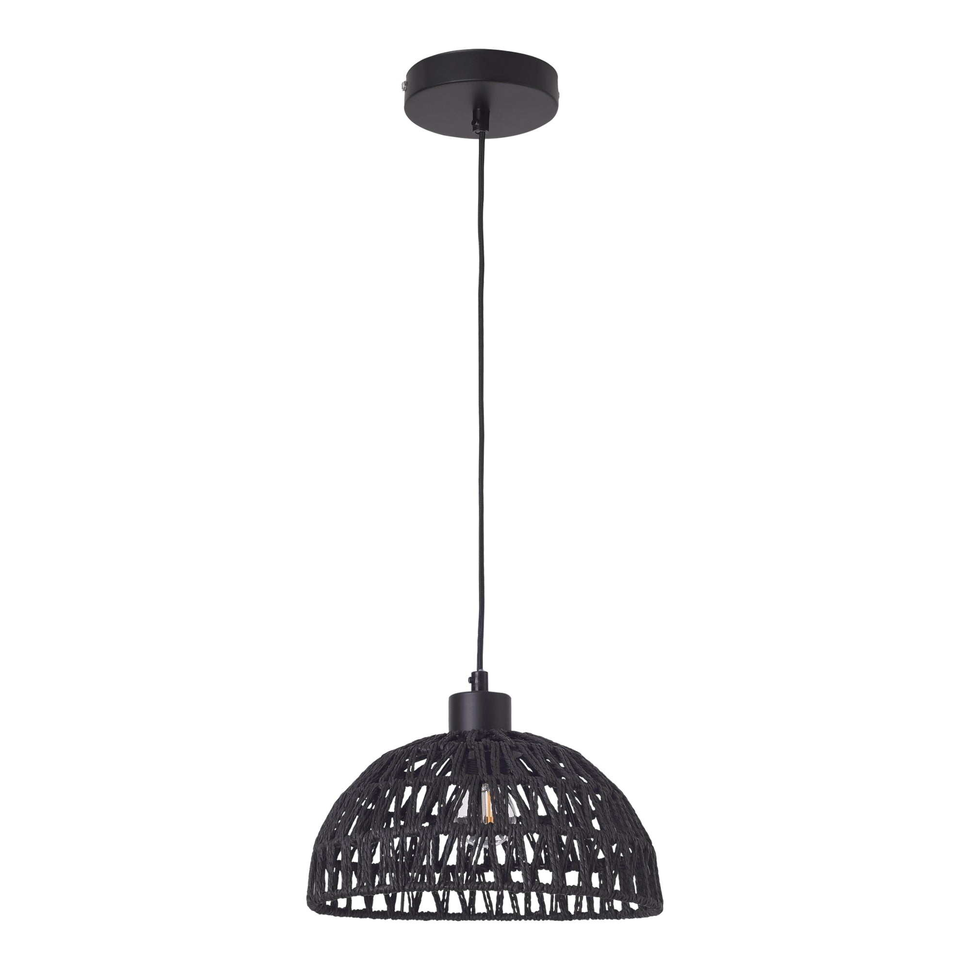 Lampada a Sospensione Alton con Paralume in Rattan Intrecciato - Nero lux.pro