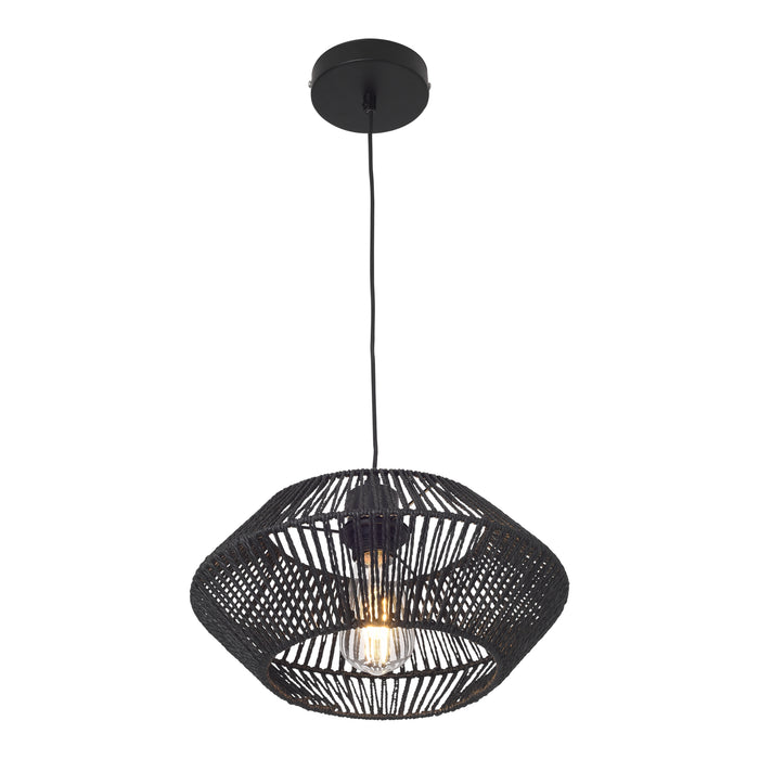 Lampada a Sospensione Amersham con Paralume a Ellisse in Rattan - Nero lux.pro