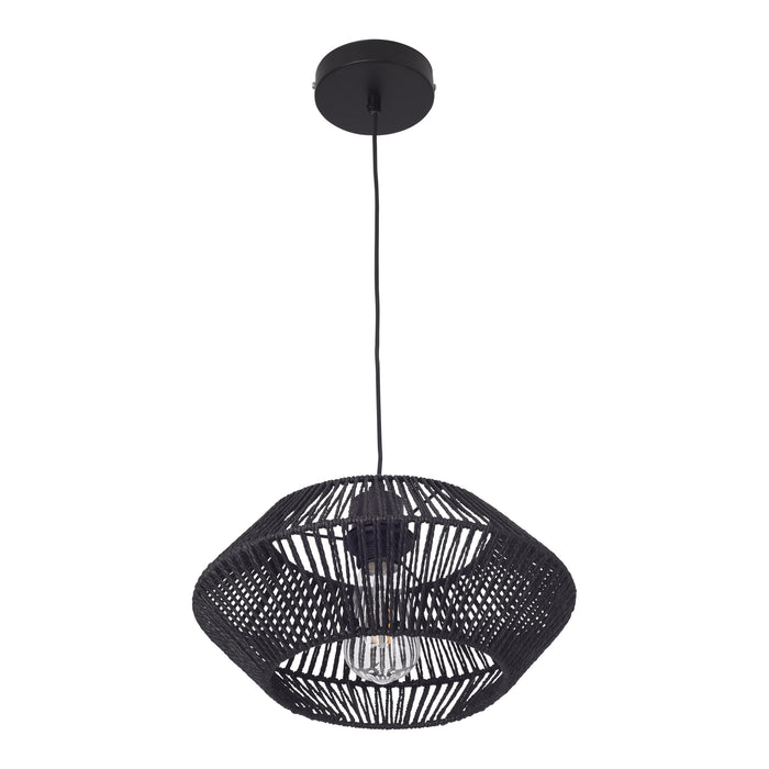 Lampada a Sospensione Amersham con Paralume a Ellisse in Rattan - Nero lux.pro