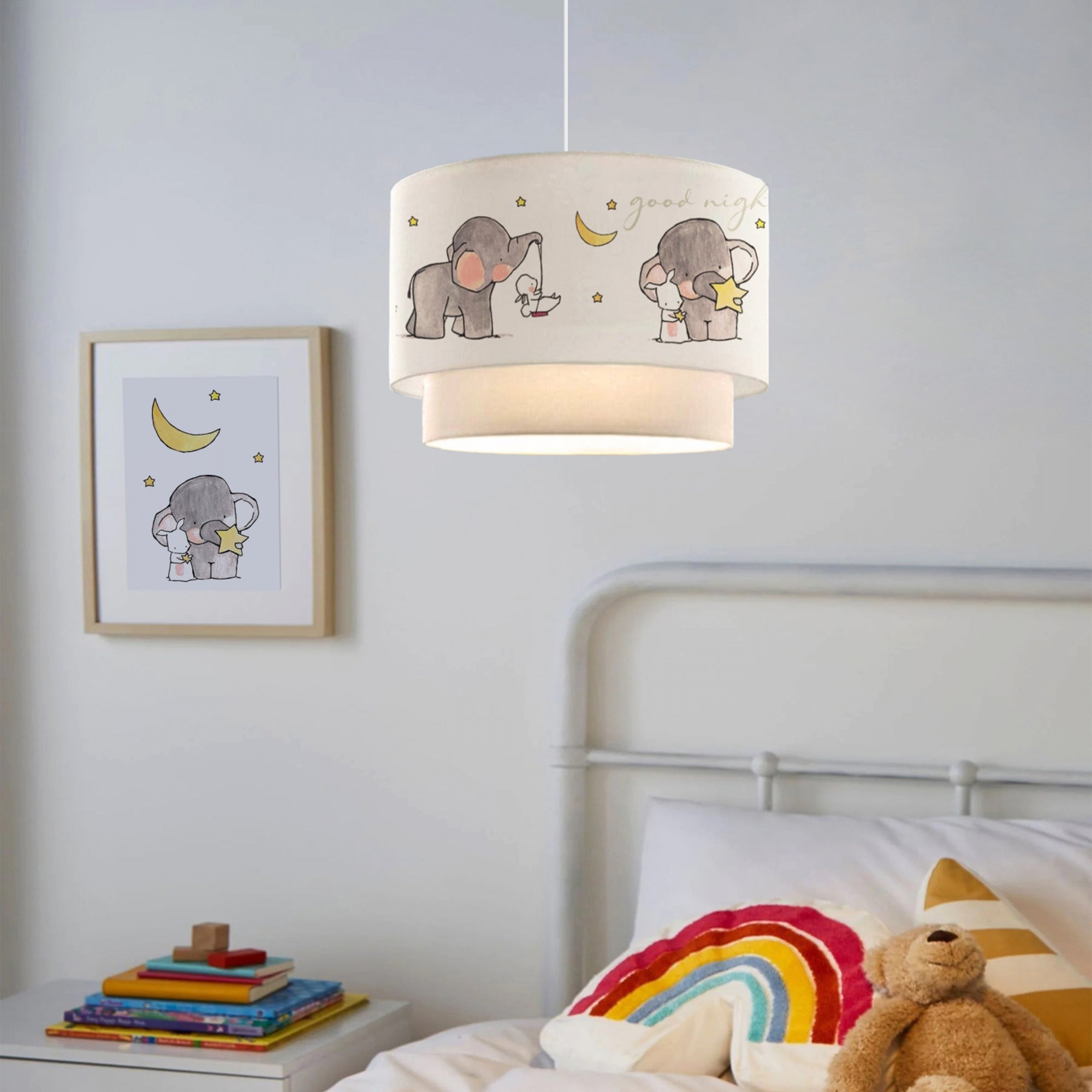 Lampada a Sospensione 'Lurgan' per Cameretta Lampadario per Bambini Lampada da Soffitto con Paralume Doppio in Tessuto -