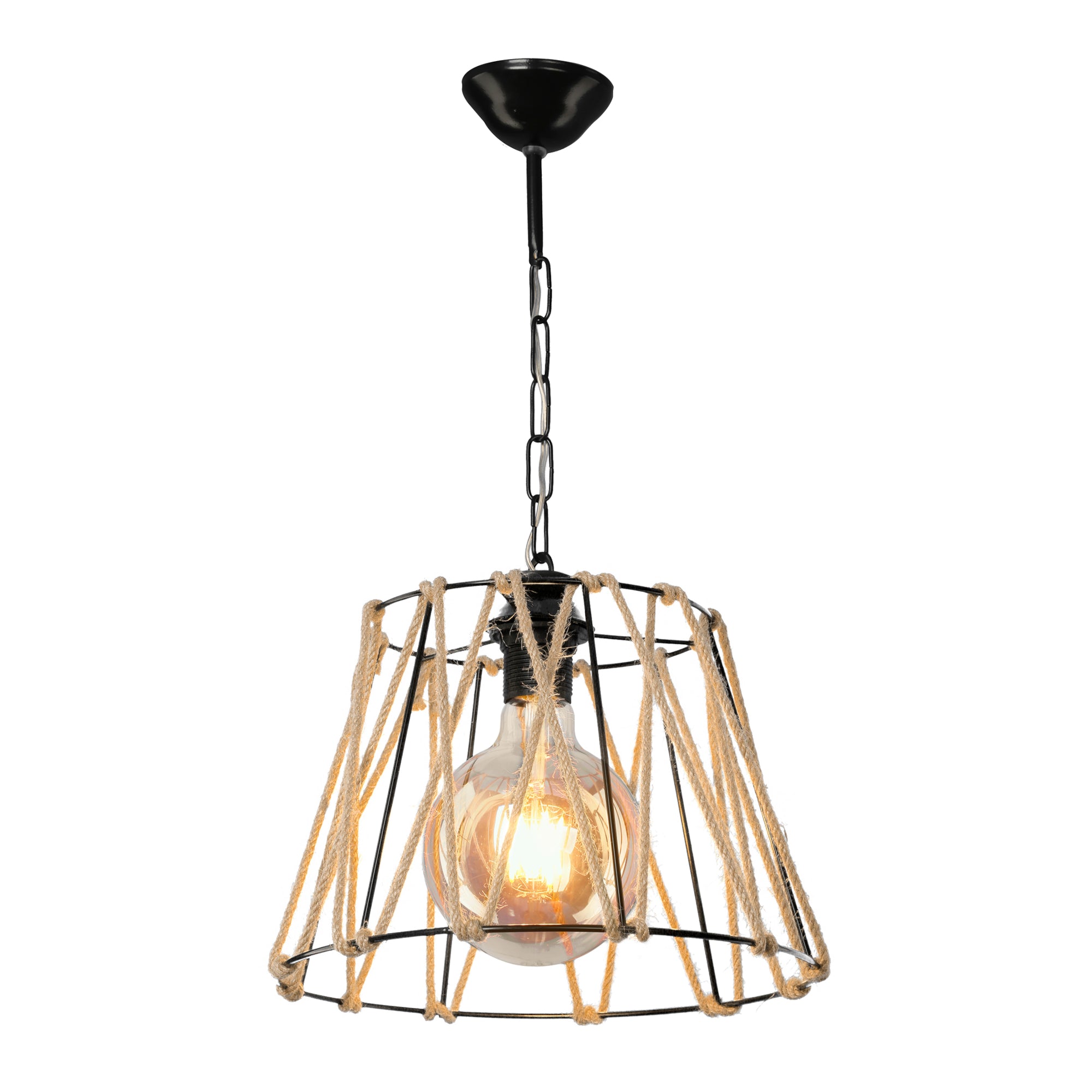 Lampada a Sospensione Harrogate Paralume a Gabbia in Corda Iuta 18,5x30 cm [lux.pro]