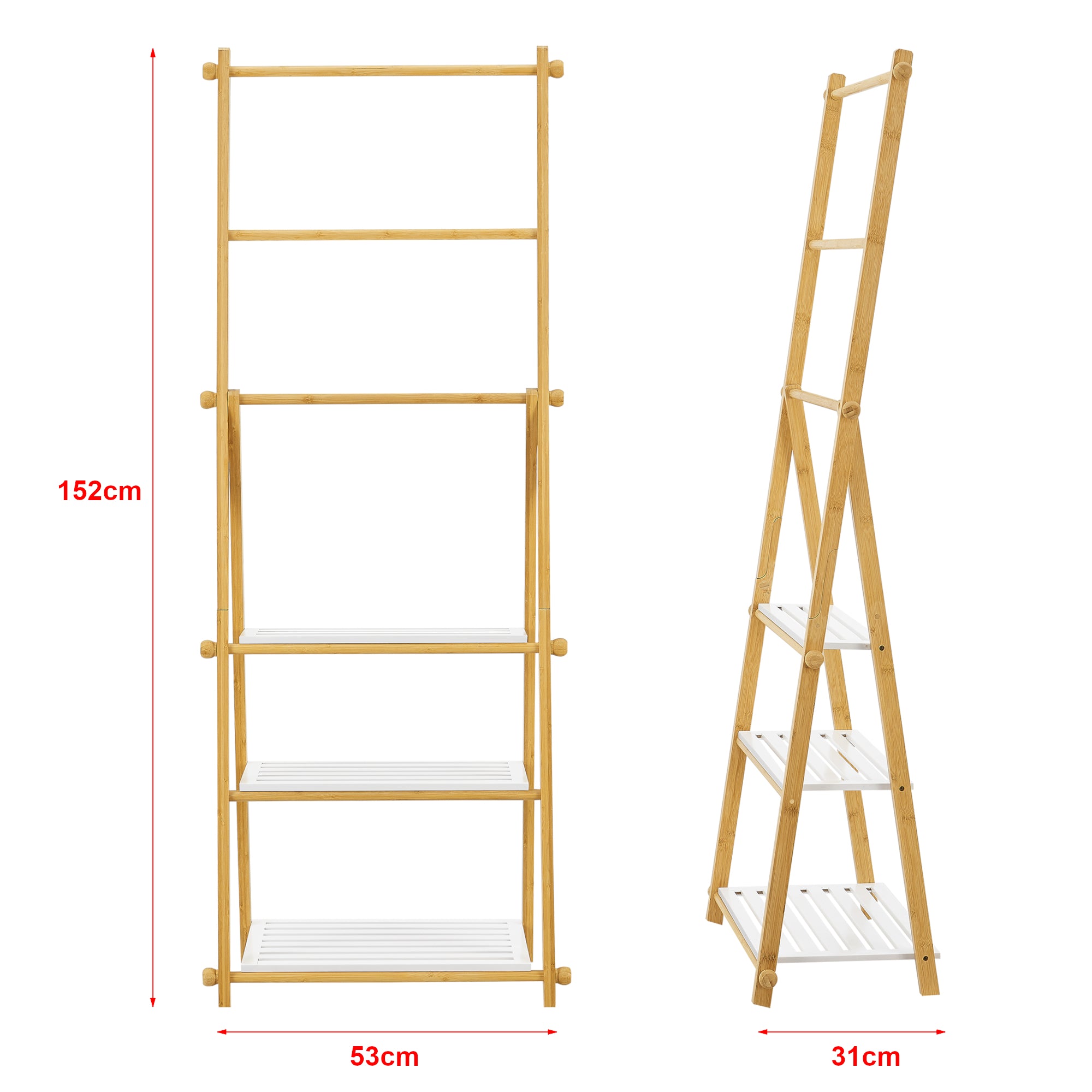 Scaffale Portasciugamano 'Lapinjärvi' a Scala con 3 Ripiani - Mobiletto Pieghevole in Bambù/MDF [en.casa]